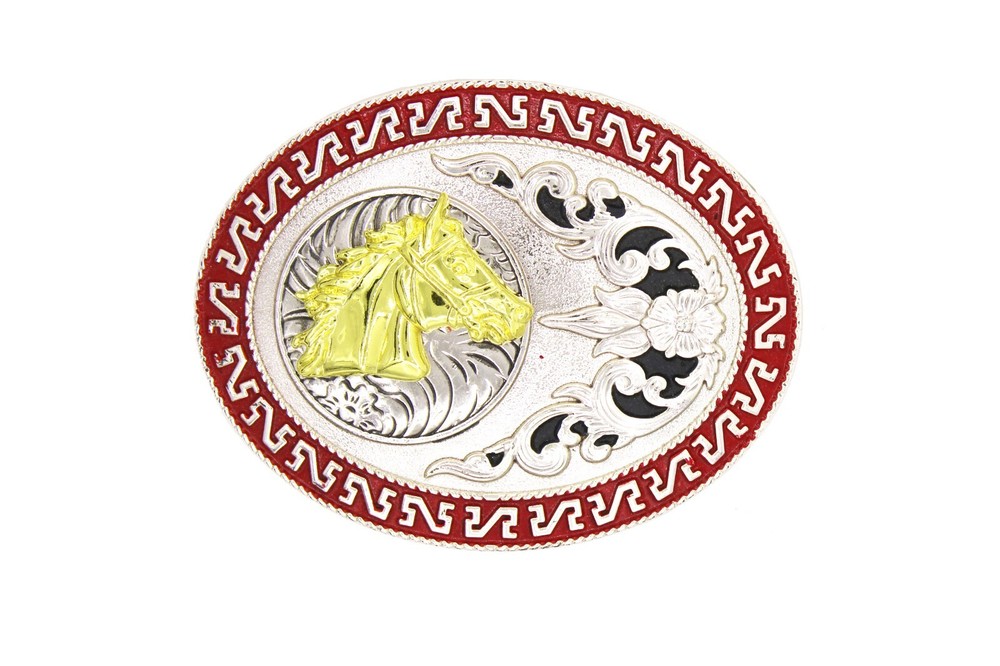 Western Buckle Gold Silver Red Horse Head Cowboy Oval 2 » Hebilla Vaquero