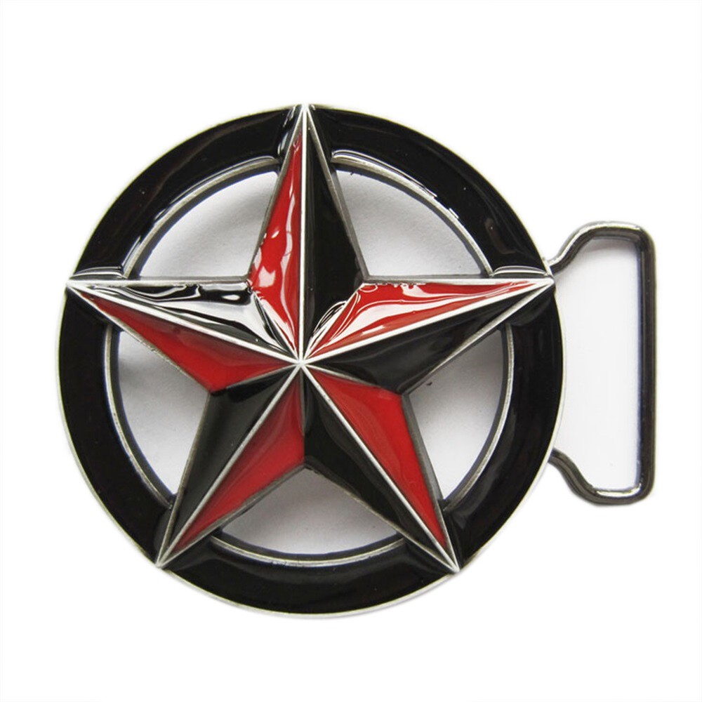 Circle Star Western Cowboy Black Red Enamel Belt Buckle