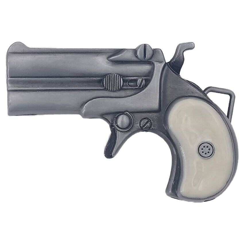 Derringer Pistol Gun Belt Buckle Silver Metal Western Vintage Rare Cowgirl Rodeo