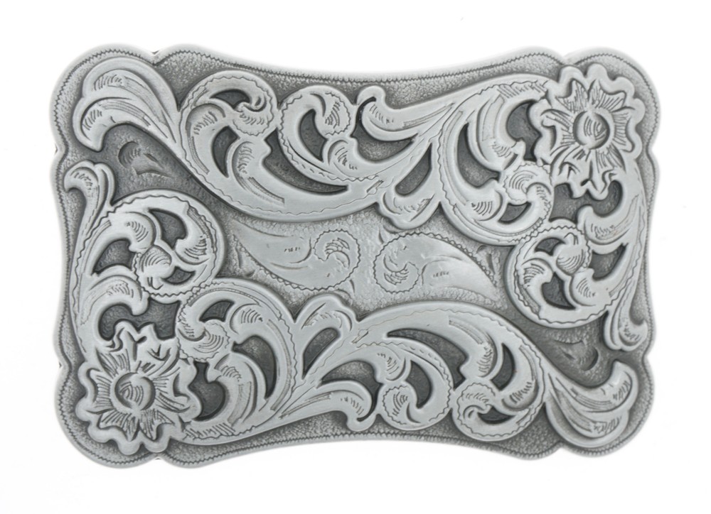 Western Floral Flower Pattern Small Recactangle Metal Belt Buckle