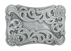 Western Floral Flower Pattern Small Recactangle Metal Belt Buckle