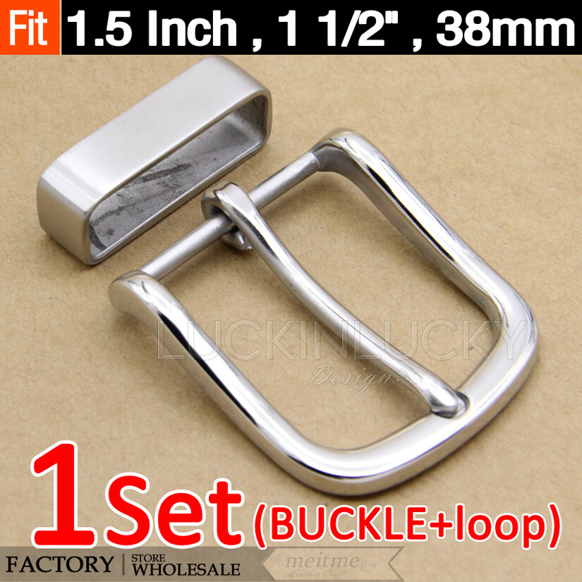 1.5 in Mens Stainless Belt Buckle with Loop – Replacement Buckle For 1 1/2&Prime; wide