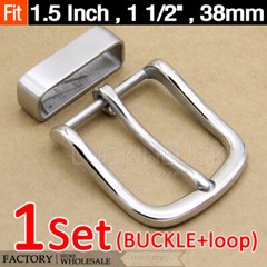 1.5 in Mens Stainless Belt Buckle with Loop – Replacement Buckle For 1 1/2&Prime; wide