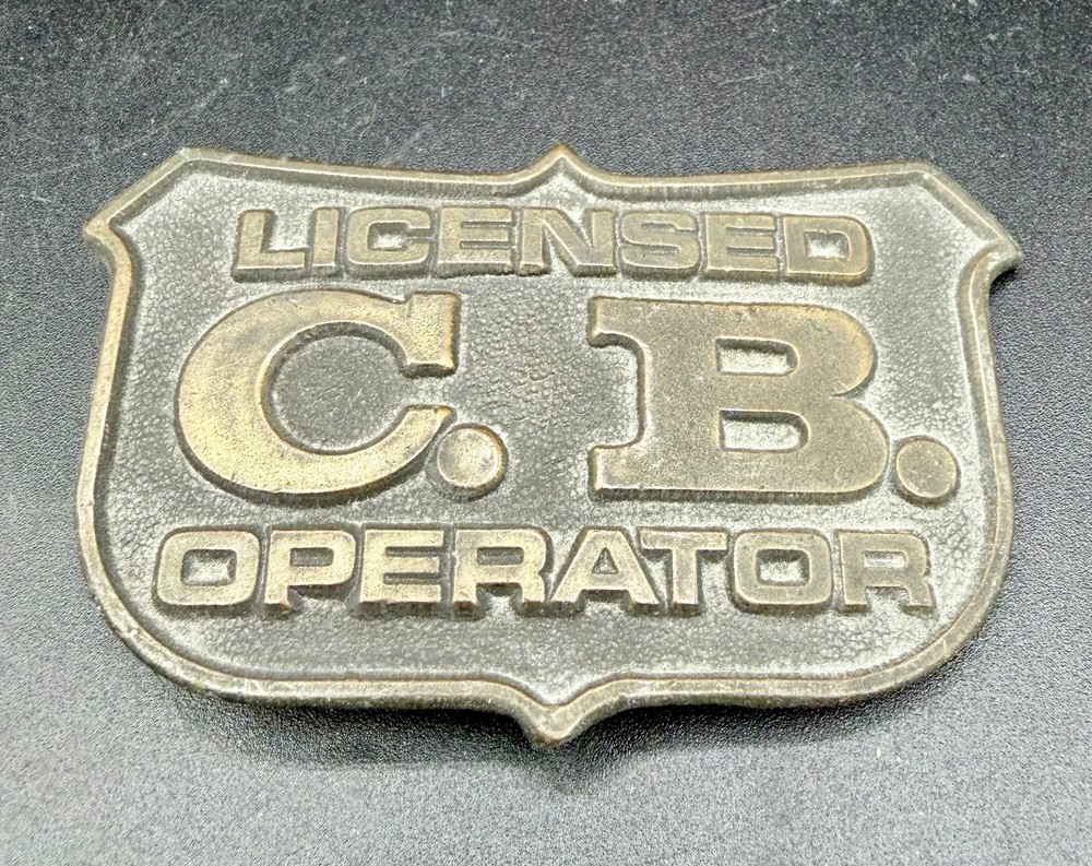 Vintage 1976 Oden Leather Design Brass CB Operator Belt Buckle Trucker Western