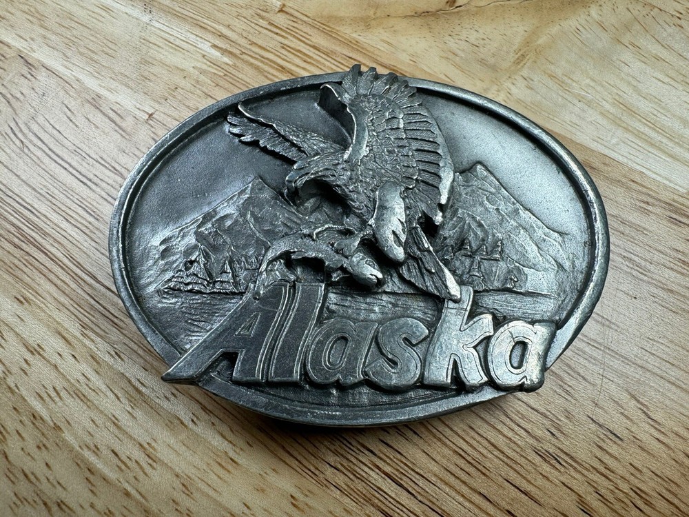 Vintage 80s 1989 State of Alaska Belt Buckle – Eagle Anchorage, AK J&H Sales