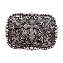 Men Women Belt Buckle Rusty Silver Metal Western Cross Religious Premium Quality