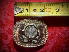 Western Horseshoe Frame Belt Buckle w/ 1942 Mercury Dime Coin, 2 inches