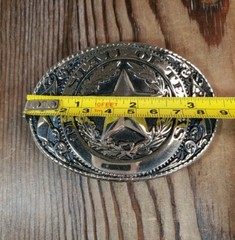 STATE OF TEXAS STAR FLAG WESTERN FLORAL DESIGN BRASS TONED BELT BUCKLE USA MADE