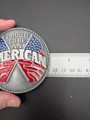 Proud To Be An American Flag Belt Buckle Patriotic USA Red White Blue Metal 3.5&Prime;