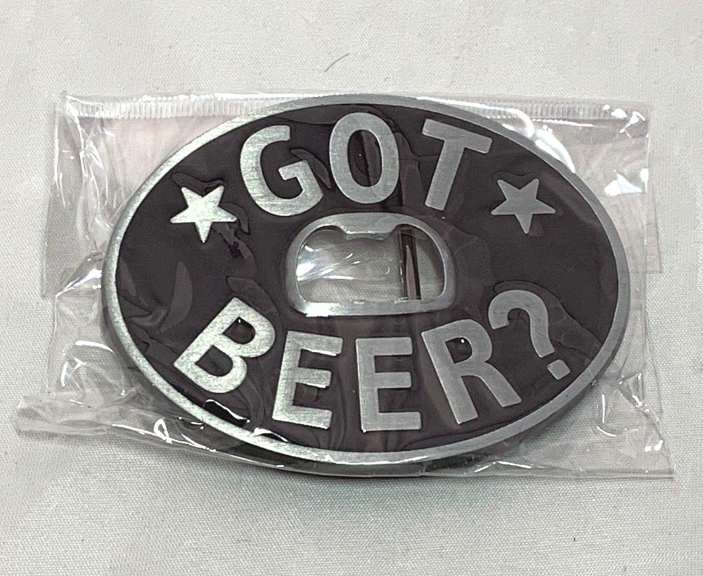 Got Beer? Bottle Opener Black Grey Oval Belt Buckle 3 1/2&Prime; x 2 3/4&Prime; NEW B1