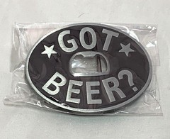 Got Beer? Bottle Opener Black Grey Oval Belt Buckle 3 1/2&Prime; x 2 3/4&Prime; NEW B1