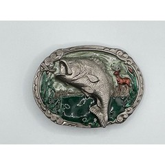Vintage 1986 CJ Inc Largemouth Bass Deer Belt Buckle CJ 1038 Made in USA Enamel