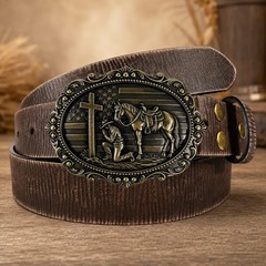 GRAERRY Western Belt Buckle Kneeling Praying Medium, 018 Christian Bronze