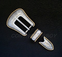 WESTERN COWBOY ANTIQUE GOLD ROPE EDGE BELT BUCKLE SET FITS 3/4&Prime; BELT