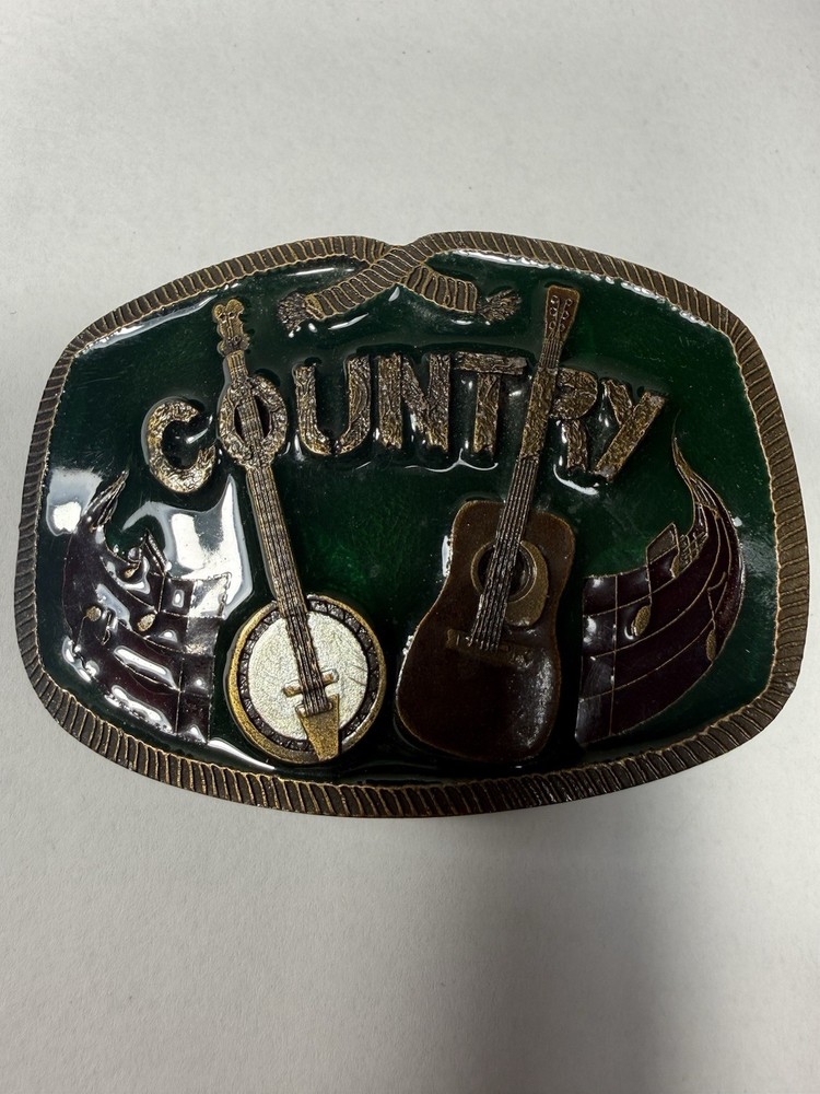Indiana Metal Craft Country Music Banjo Western Belt Buckle Green/Silver MPN 438