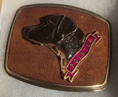 Vintage Metal Belt Buckle, Leather and Brass, Pointer Dog, Puppy, Canine, Nice