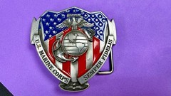 US Marine Corps Semper Fideles Eagle Anchor Globe Commemorative Belt Buckle