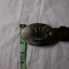 Vtg Winston Buckle W/Hand Stained Bridle Leather Belt 32/34 3D Flying Eagle…