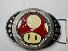 Nintendo Super Mario Bros Game Spinning Mushroom Reversible Novelty Belt Buckle