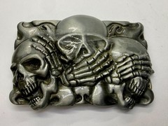 Three-skull Hear No Evil See No Evil Speak No Evil Gothic Punk Belt Buckle