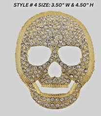 Skull Belt Buckle Gold Metal Bling Rhinestones Halloween Pirate sign Costume New