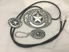 3 piece set Texas Seal Set: Belt Buckle, Bolo and Key Ring (Silver)