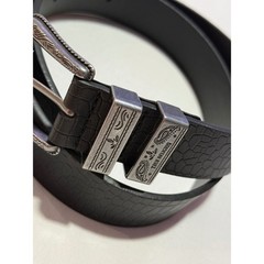 True Religion Palomo Western Belt Black Croc Embossed Silver Buckle Size 36 NWT