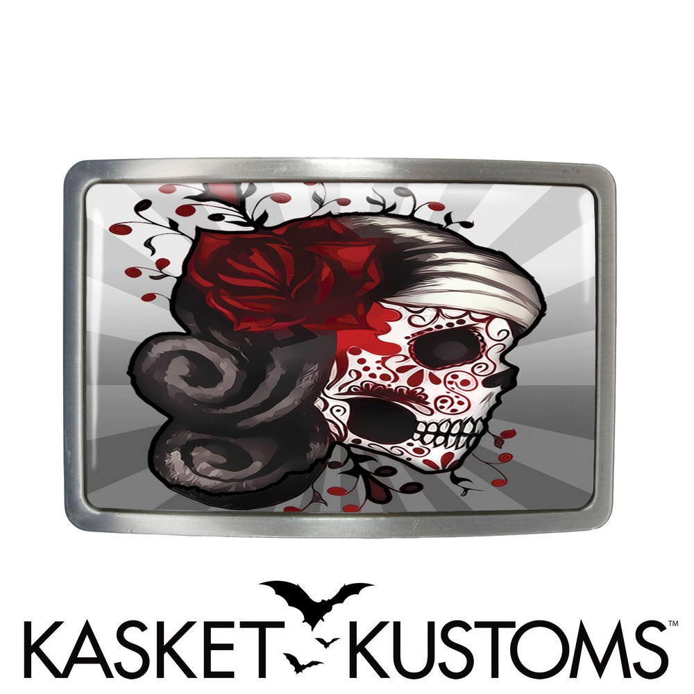 Sugar Skull Belt Buckle – Day of the Dead Tattoo Rays Belt Buckle – 73-2