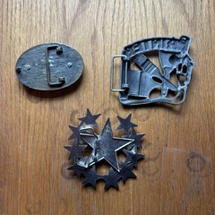 Metal Belt Buckles – Lot of 3 – Oval Stone, Paint Brush, & Star Designs