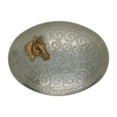 Buckle: Western Horse Head w/ Scroll Design. Nickel Silver Plate. Cowboy Cowgirl