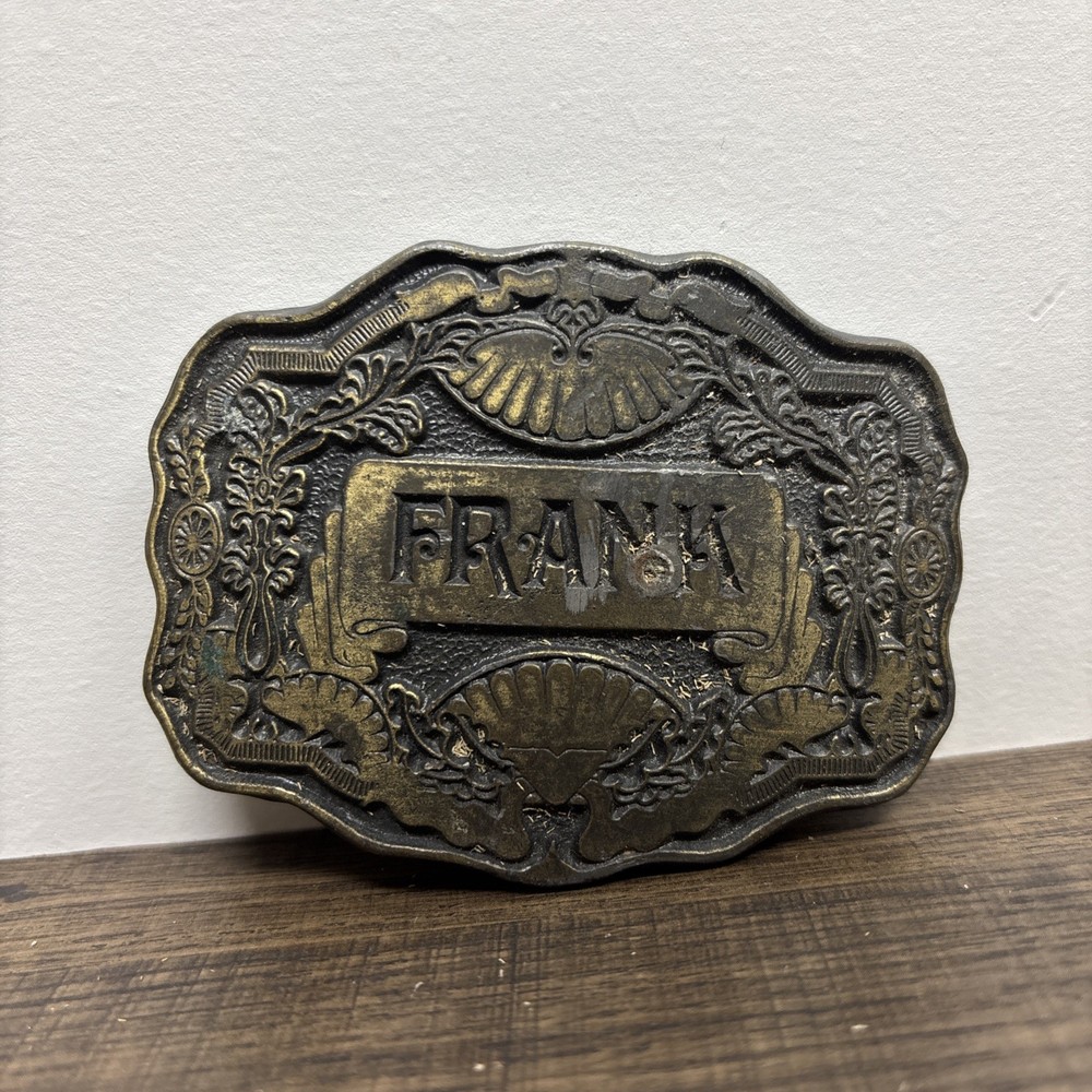 Vintage Belt Buckle « Frank » Name Brass Oden Inc. Western Cowboy 1970&rsquo;s