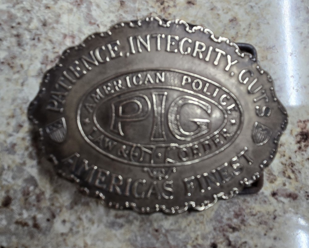Tiffany Studio New York American Police PIG Brass Belt Buckle 3.5&Prime;x2.5&Prime;