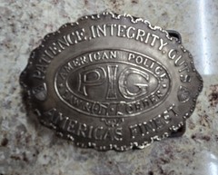Tiffany Studio New York American Police PIG Brass Belt Buckle 3.5&Prime;x2.5&Prime;