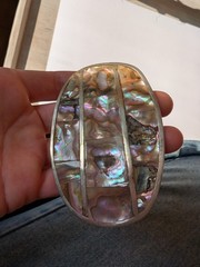Alpaca Silver Abalone Large Belt Buckle Unisex Mexico Size 3.5&Prime; Iridescent A1