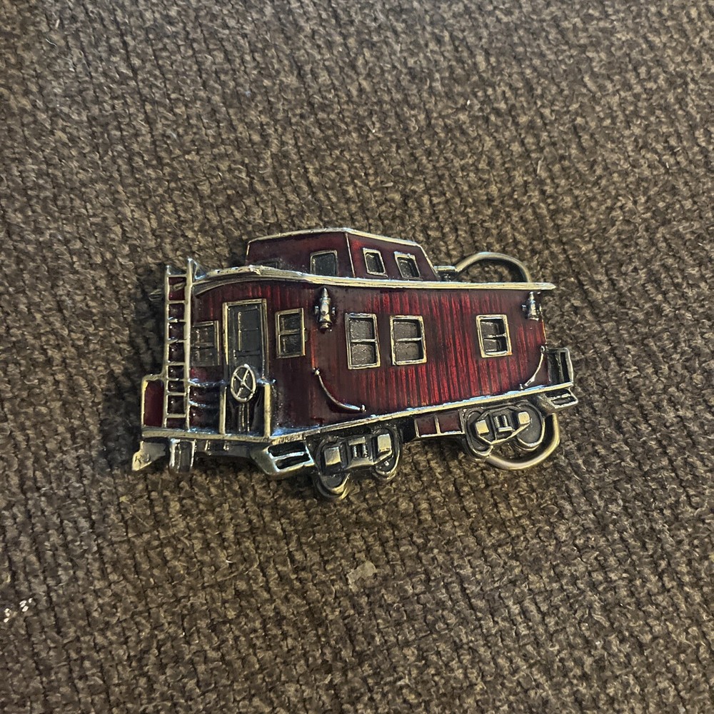 Vintage Train Caboose Belt Buckle 1979 Great American Buckle Co High Gloss Brass