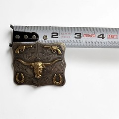14K Gold Chet Vogt Maker Mexico Sterling Silver Longhorn Steer Belt Buckle