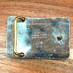 80&rsquo;s Bar J Western Floral Scroll Engraved Cowboy Nickel Copper Belt Buckle