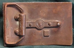 Central & Union Pacific Railroad Line Bergamot Bronze Works Belt Buckle F-36