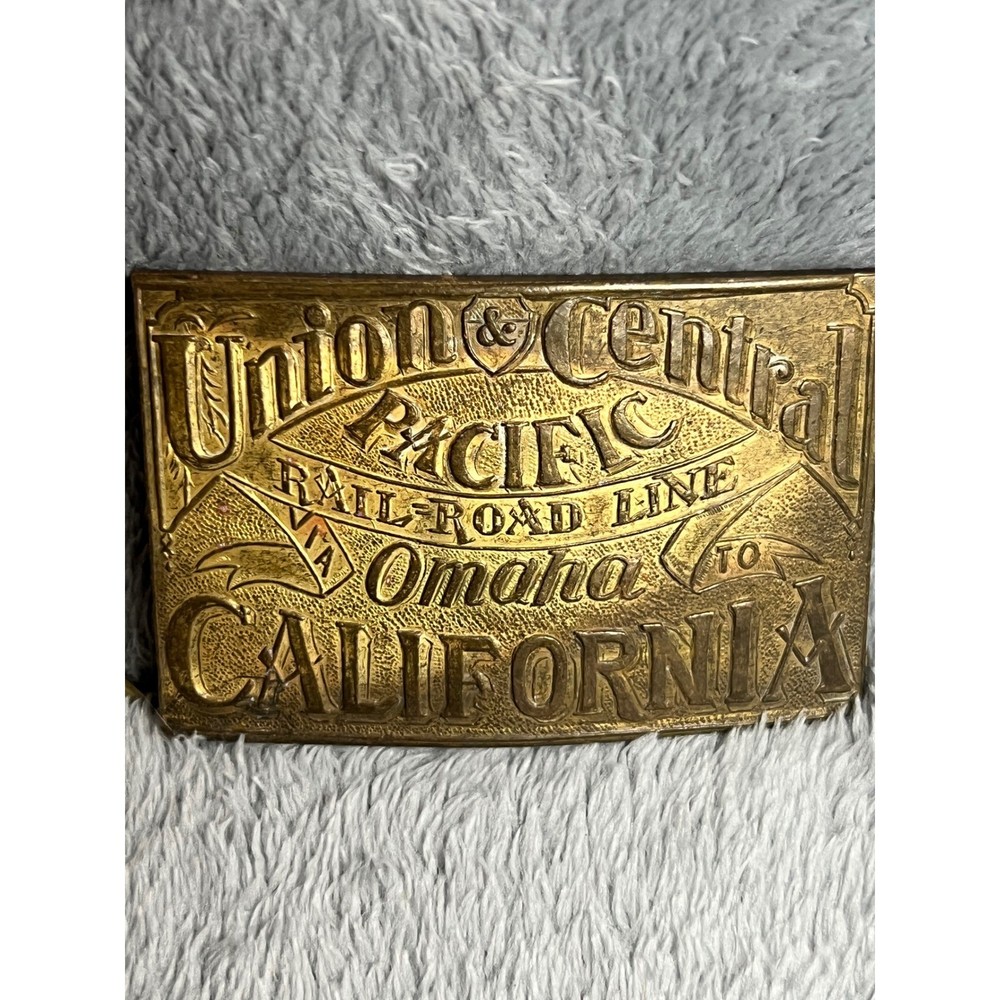 Vintage Union & Central Pacific Railroad Brass Belt Buckle Omaha to California