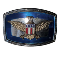 Patriotic Eagle Emblem Belt Buckle Metal Rectangle Americana Military-Style
