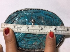 American Vintage Horse Design Sterling Silver Turquoise Coral Belt Buckle