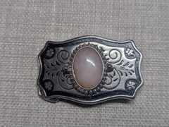 vintage GEMSTONE pink QUARTZ belt buckle WESTERN handcrafted cowboy