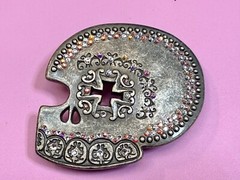 Skull Heads Cross with Rhinestone Accents Gothic Punk Biker ENMON Belt Buckle