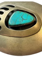 Vintage Navajo B Cayaditto BC Turquoise Bear Paw Shadowbox Belt Buckle 56.8g