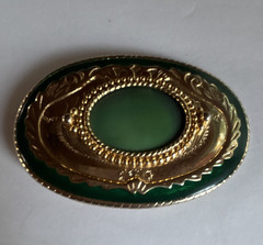 Men&rsquo;s Western Oval Gold Tone & Green Floral Metal Frame Belt Buckle 1.5 in Fit