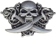 Unbranded Silver And Black Metal Skull w/ Swords Belt Buckle