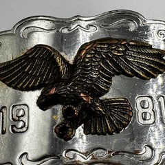 Vintage 1981 Eagle Belt Buckle Western Americana Silver Bronze Two Tone 80s