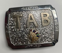 STALDER TAB BELT BUCKLE WUTH INDIAN HEAD ON IT TAB BELT BUCKLE