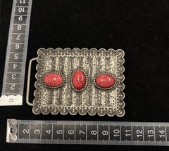 Vintage Southwestern design belt buckle with three vibrant red stones RARE