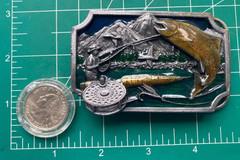 Siskiyou Men&rsquo;s Silver Metal Western Fish FLY Fishing Belt Buckle Vintage 1983